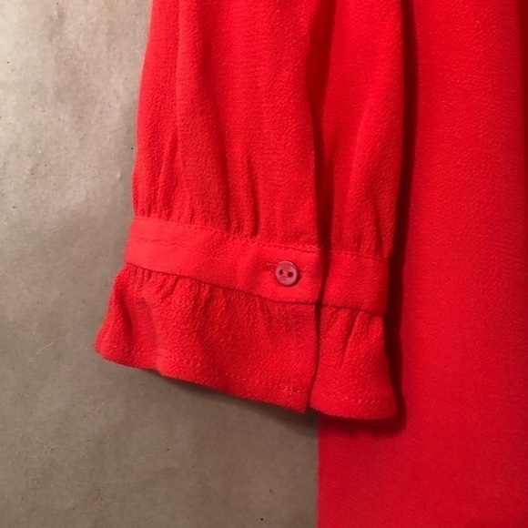 ba&sh | Thalgo Ruffle Yoke Plunging V-Neck Popover Top in Grenadine Red Size M - Picture 12 of 16